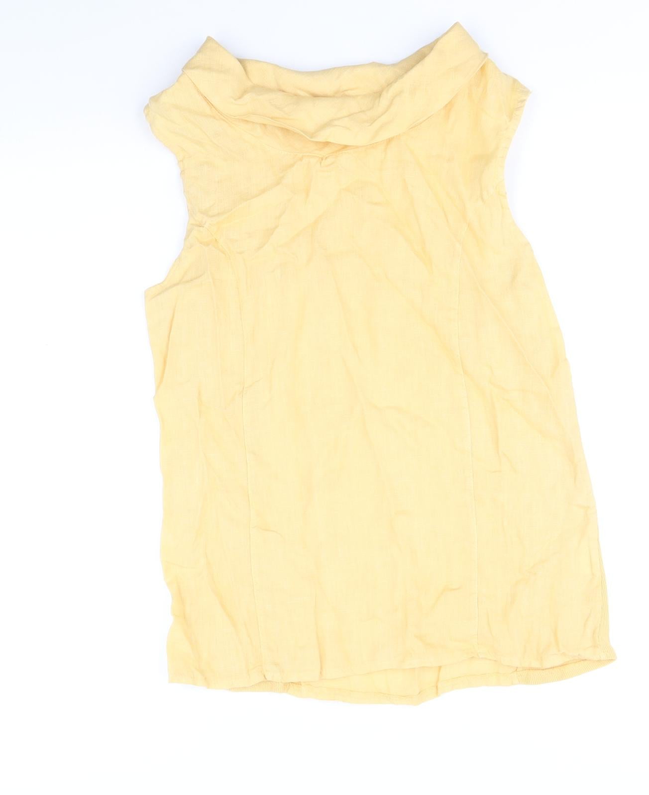 Lungo L'arno Womens Yellow Linen Basic Blouse Size M Boat Neck