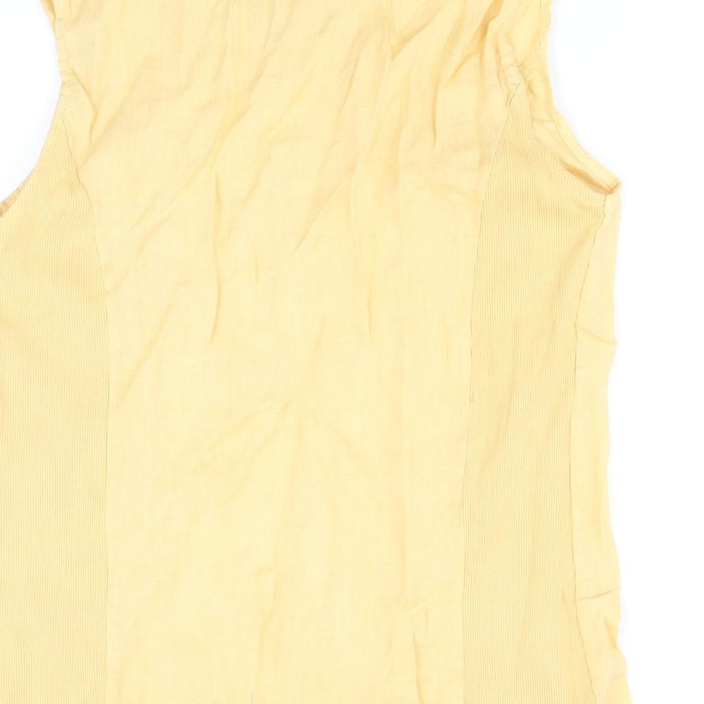 Lungo L'arno Womens Yellow Linen Basic Blouse Size M Boat Neck