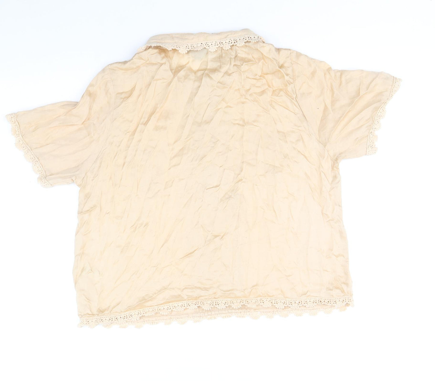 Topshop Womens Beige Viscose Basic Blouse Size 10 Collared - Lace Trim
