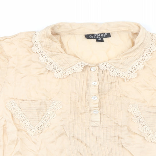 Topshop Womens Beige Viscose Basic Blouse Size 10 Collared - Lace Trim