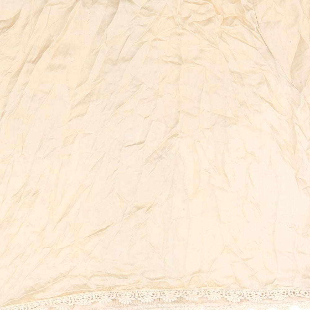 Topshop Womens Beige Viscose Basic Blouse Size 10 Collared - Lace Trim