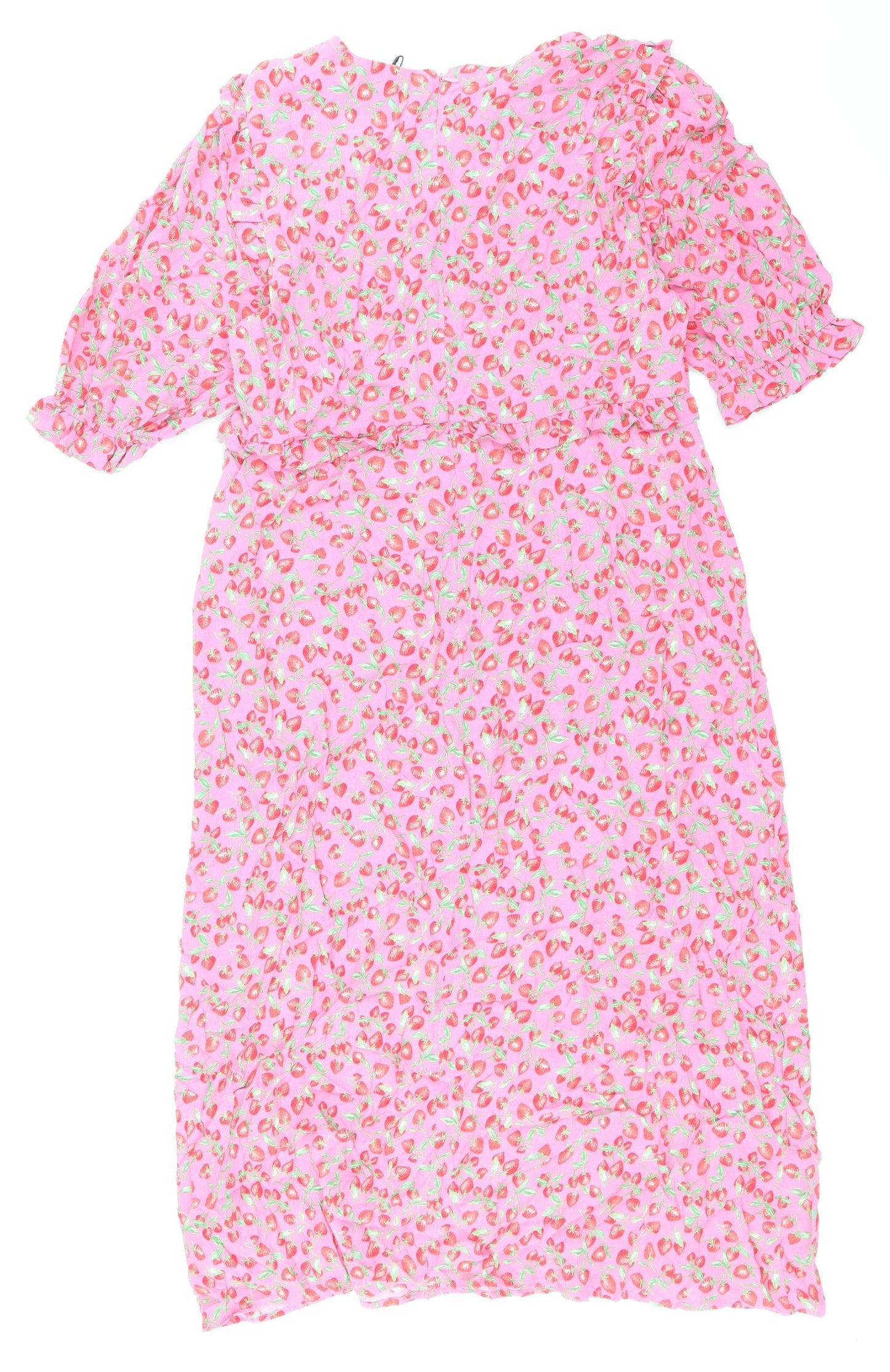 Nobody's Child Womens Pink Floral Viscose A-Line Size 16 Round Neck Zip - Strawberry Print