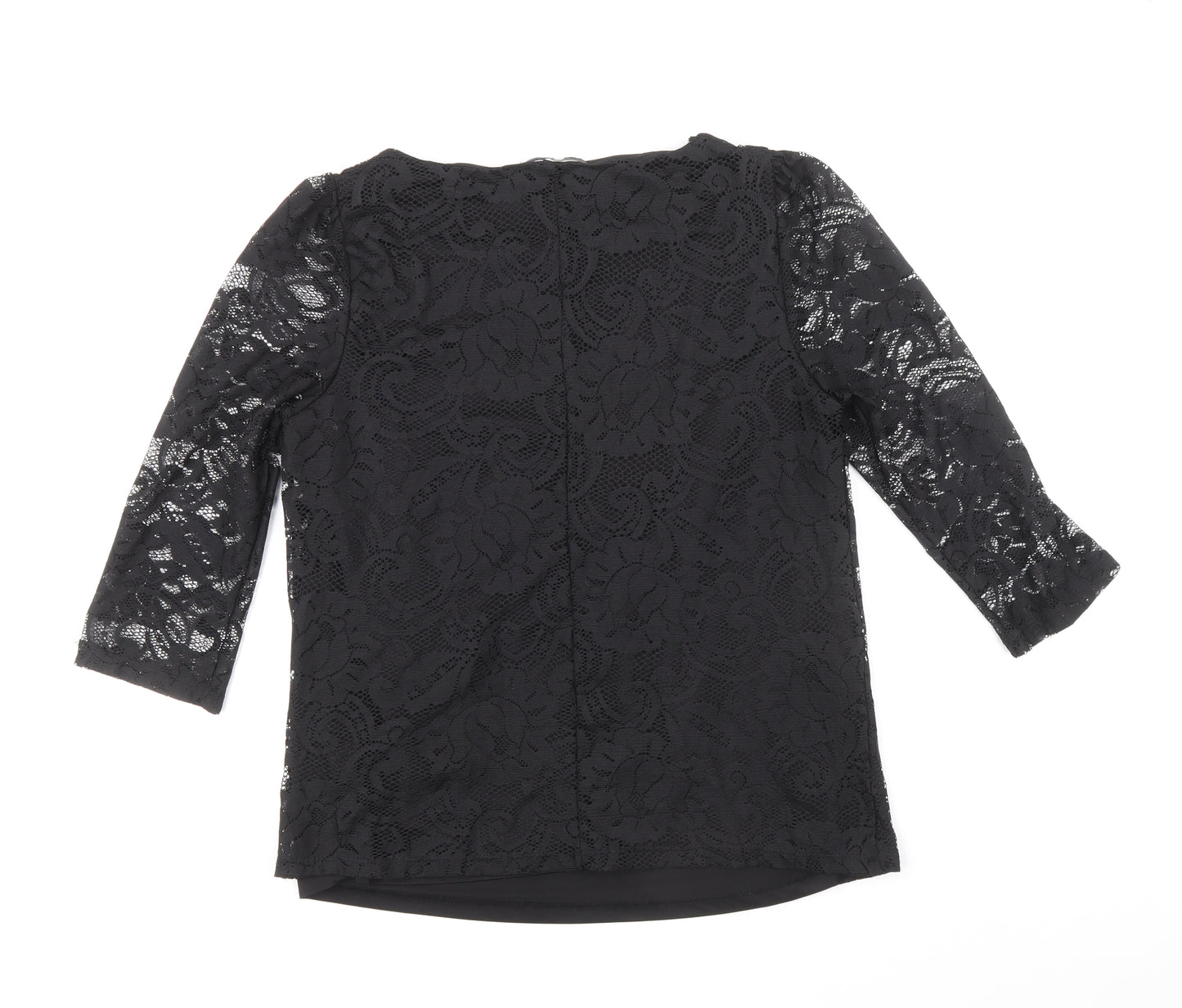 George Womens Black Floral Polyester Basic Blouse Size 12 Round Neck