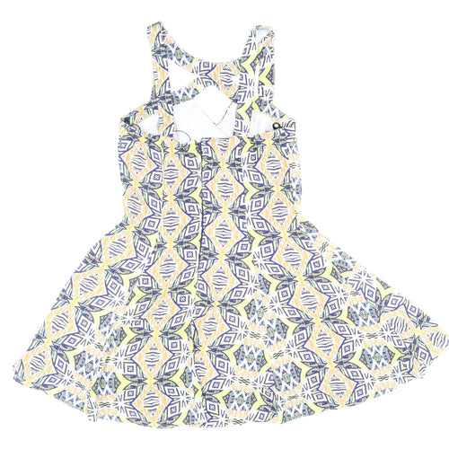 Missguided Womens Multicoloured Geometric Polyester Skater Dress Size 10 V-Neck Zip