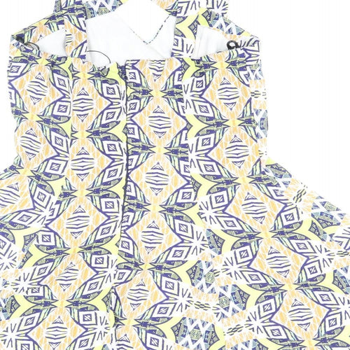 Missguided Womens Multicoloured Geometric Polyester Skater Dress Size 10 V-Neck Zip