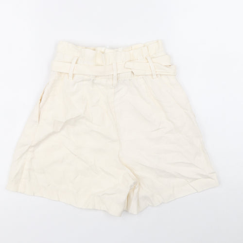 H&M Womens Ivory Viscose Paperbag Shorts Size 6 Regular Zip