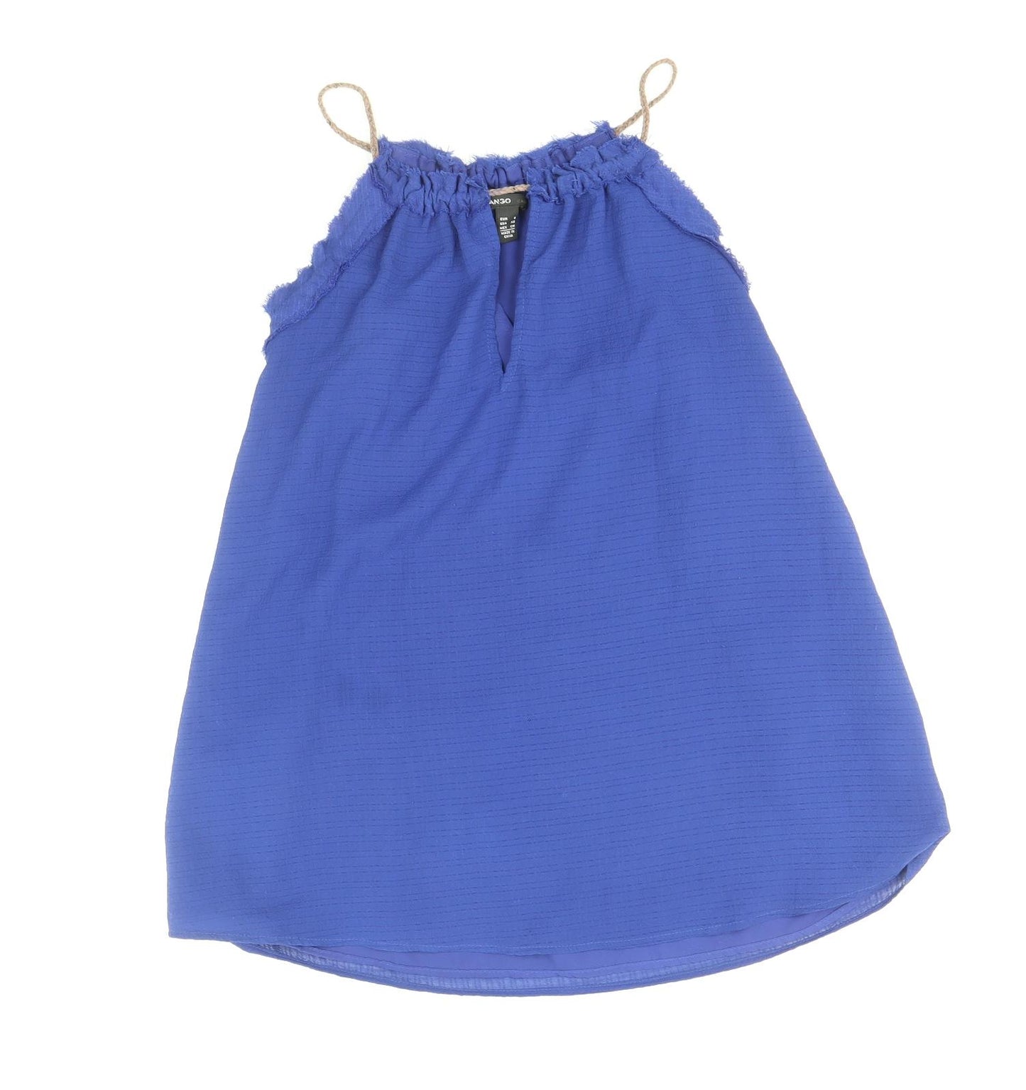 Mango Womens Blue Polyester Basic Tank Size S Round Neck