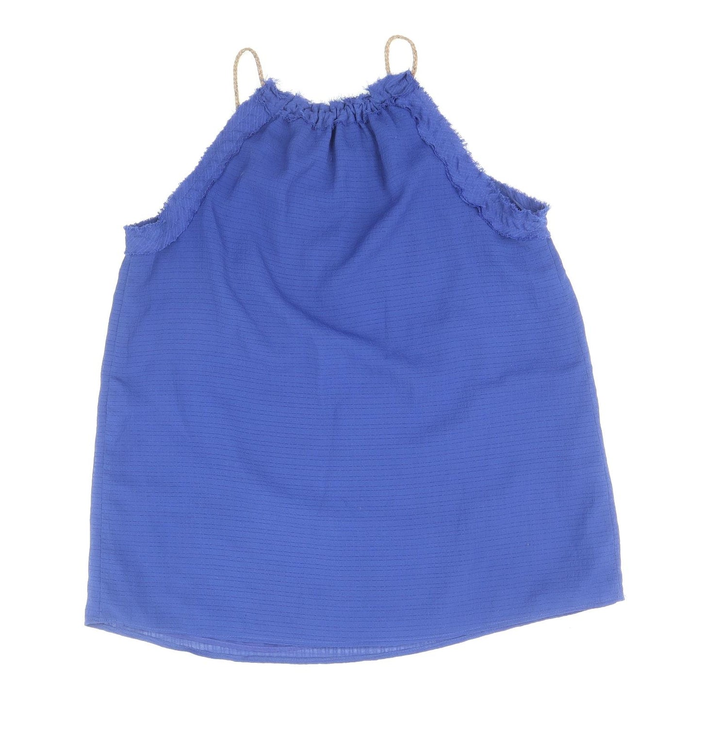 Mango Womens Blue Polyester Basic Tank Size S Round Neck