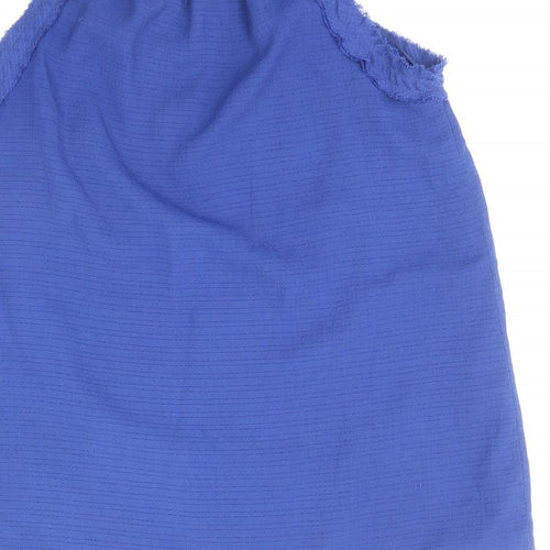 Mango Womens Blue Polyester Basic Tank Size S Round Neck