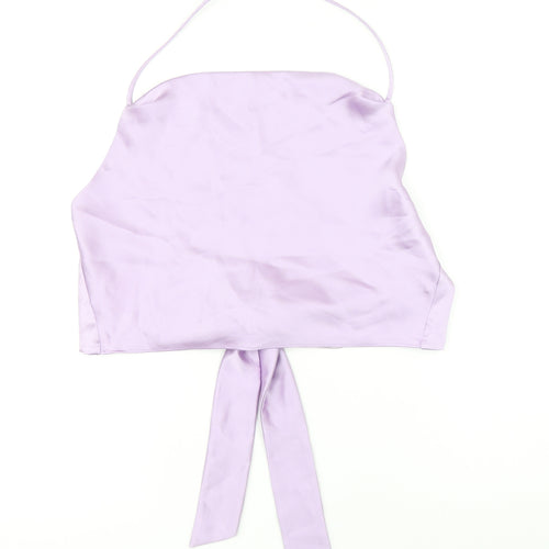 Zara Womens Purple Polyester Cropped Blouse Size L Halter