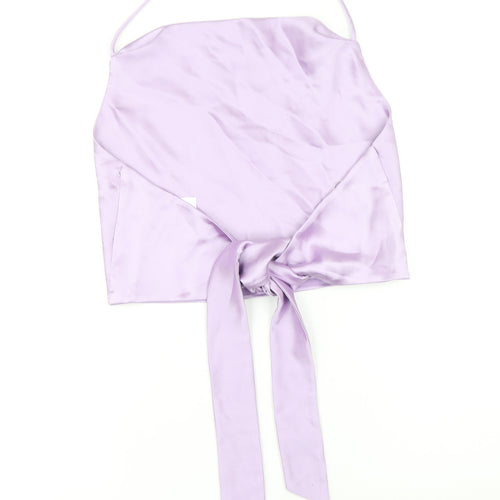 Zara Womens Purple Polyester Cropped Blouse Size L Halter