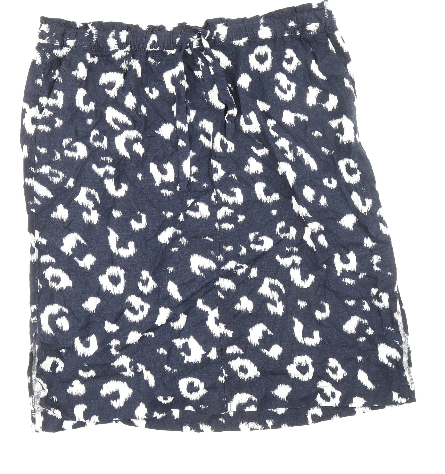Marks and Spencer Womens Blue Geometric Linen Straight & Pencil Skirt Size 24 Drawstring