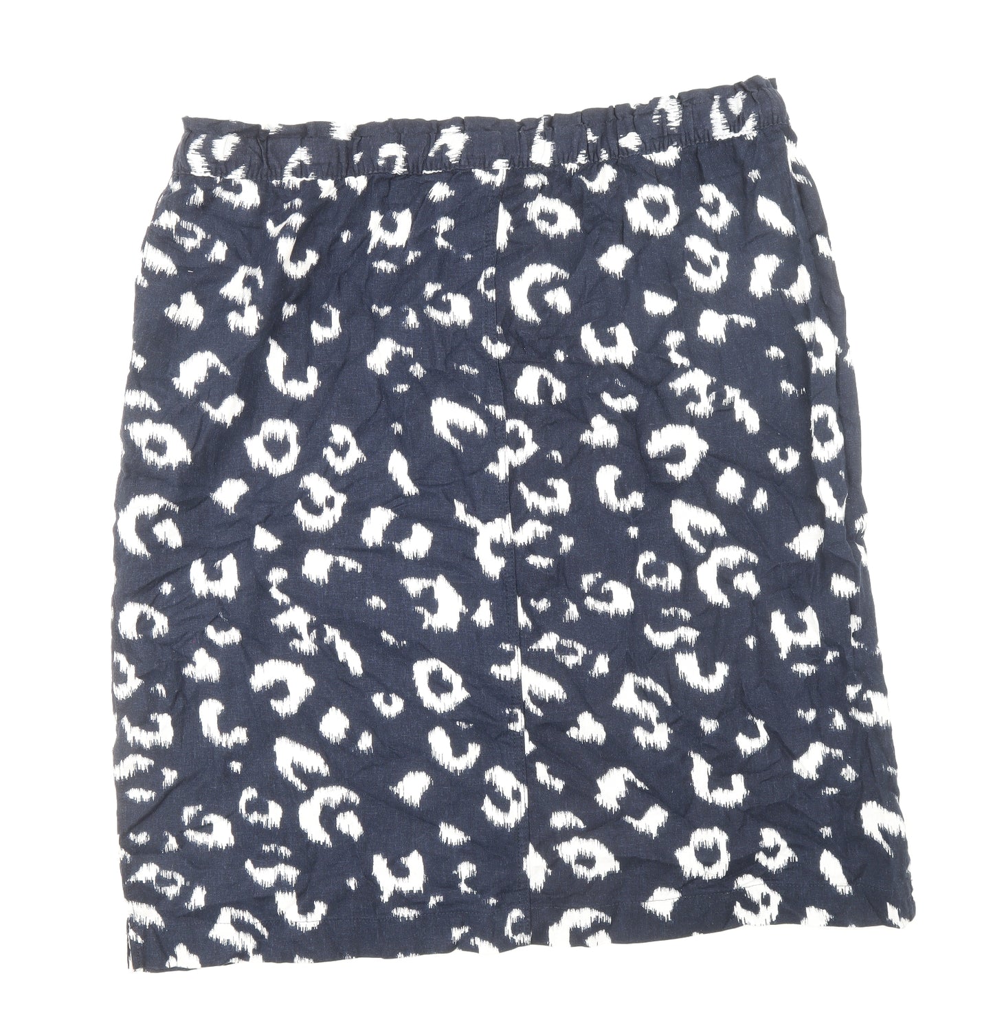 Marks and Spencer Womens Blue Geometric Linen Straight & Pencil Skirt Size 24 Drawstring