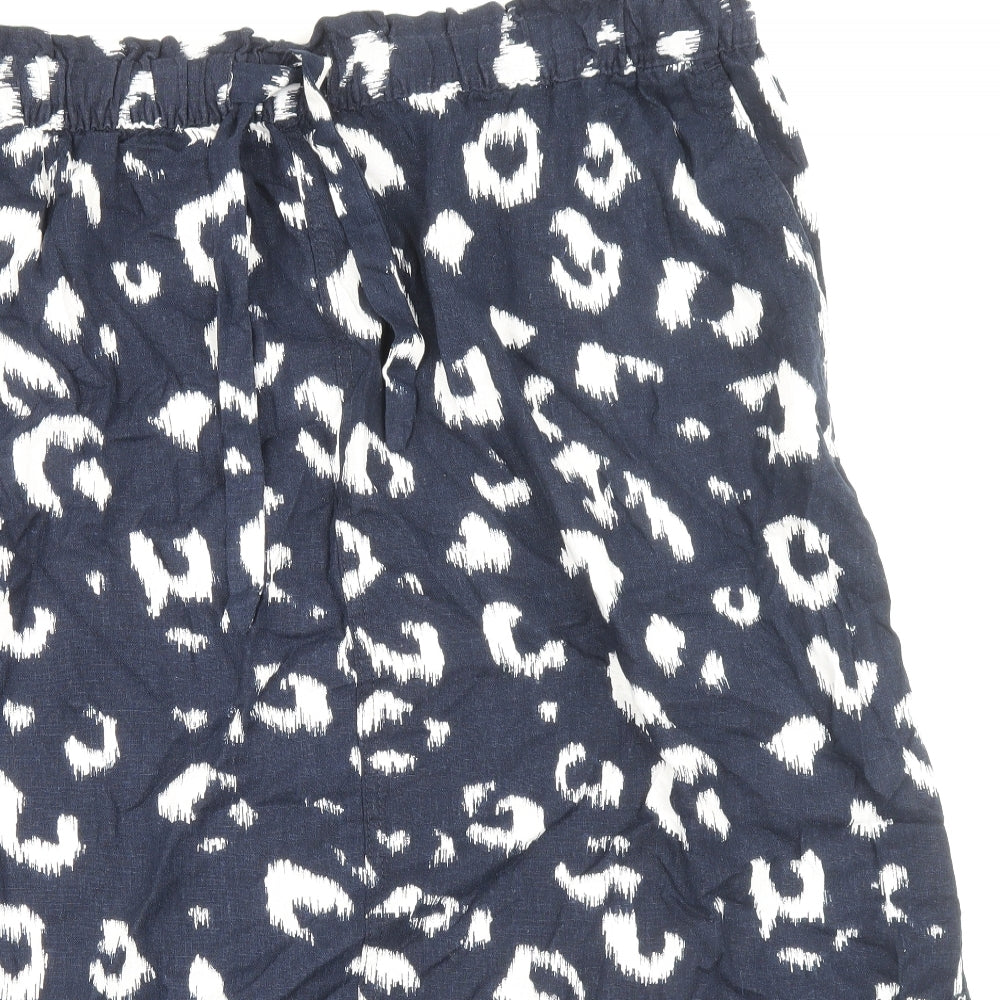 Marks and Spencer Womens Blue Geometric Linen Straight & Pencil Skirt Size 24 Drawstring