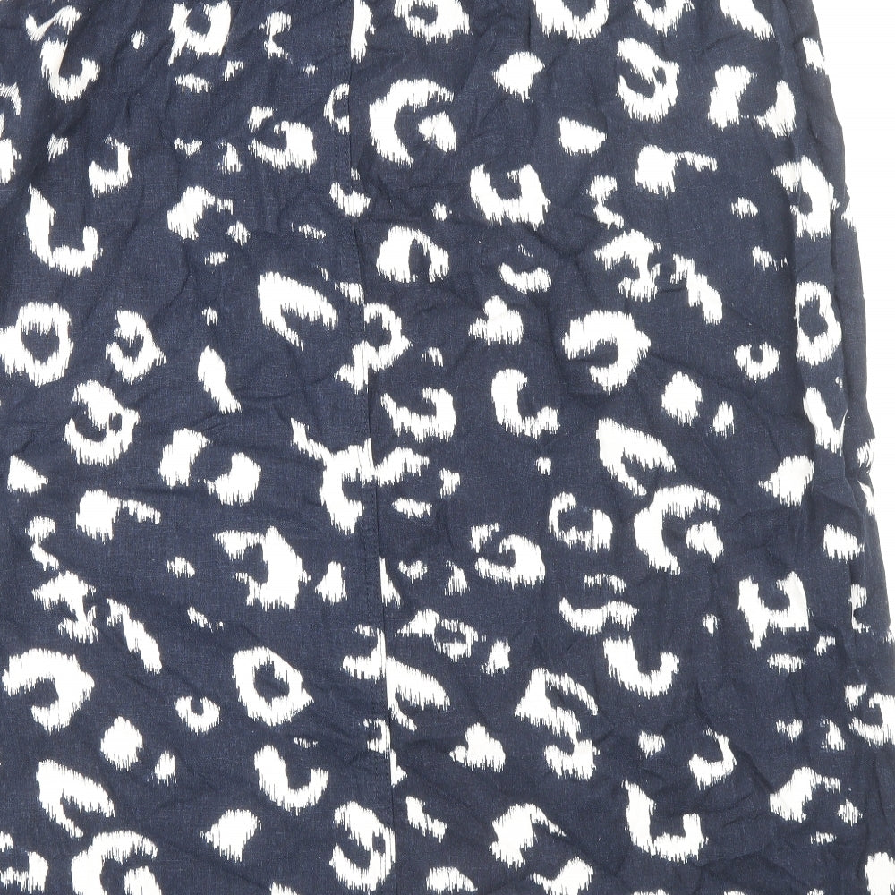 Marks and Spencer Womens Blue Geometric Linen Straight & Pencil Skirt Size 24 Drawstring