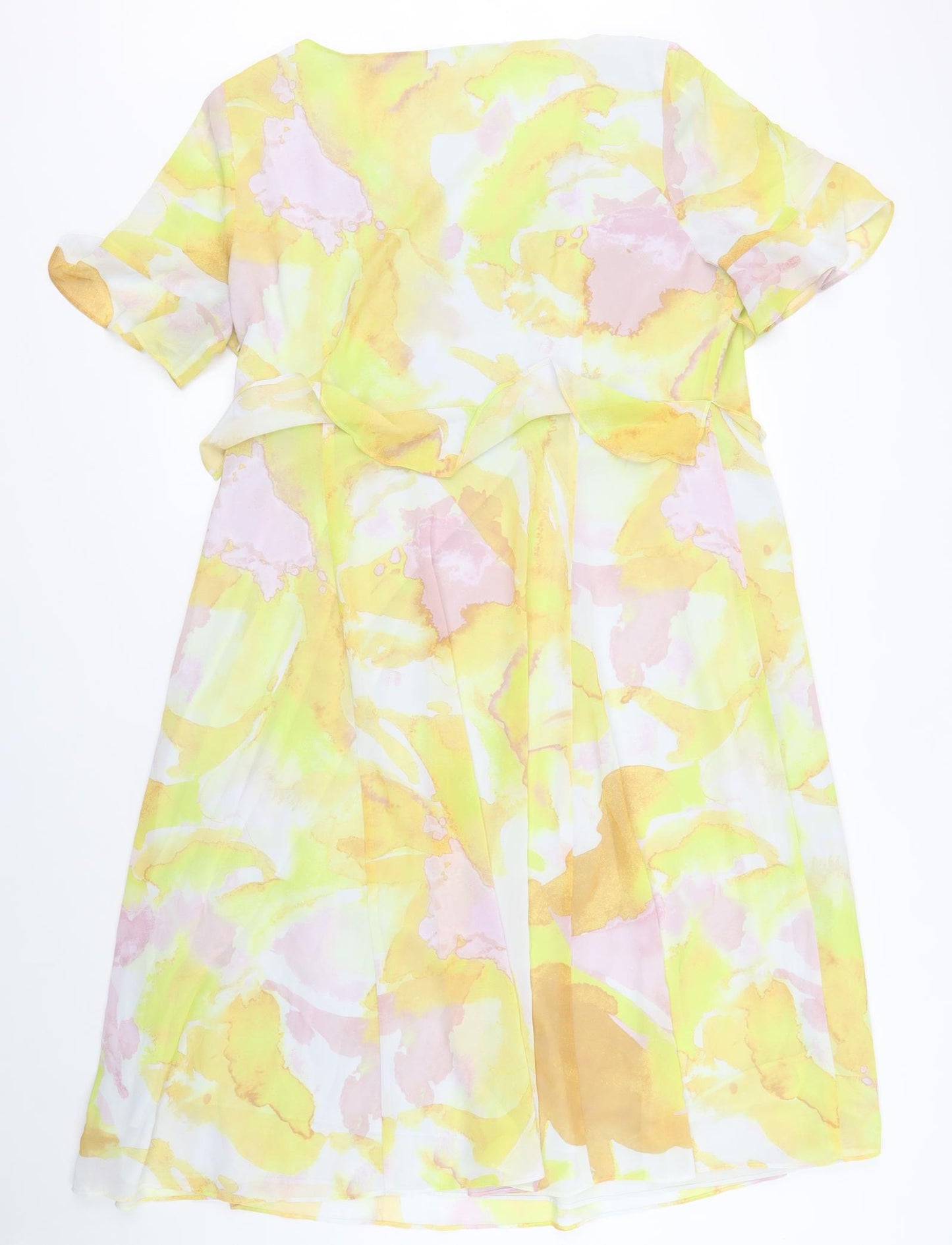 Preworn Womens Yellow Geometric Polyester Fit & Flare Size 16 V-Neck Zip