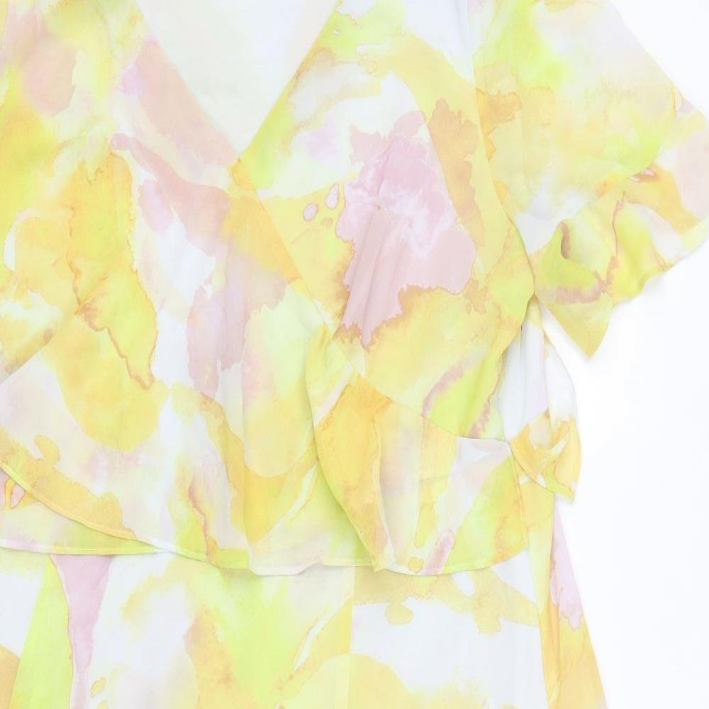 Preworn Womens Yellow Geometric Polyester Fit & Flare Size 16 V-Neck Zip
