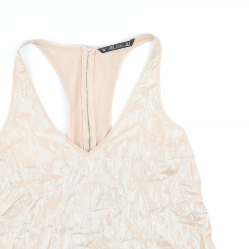 Zara Womens Pink Cotton Basic Tank Size M V-Neck - Metallic Detail