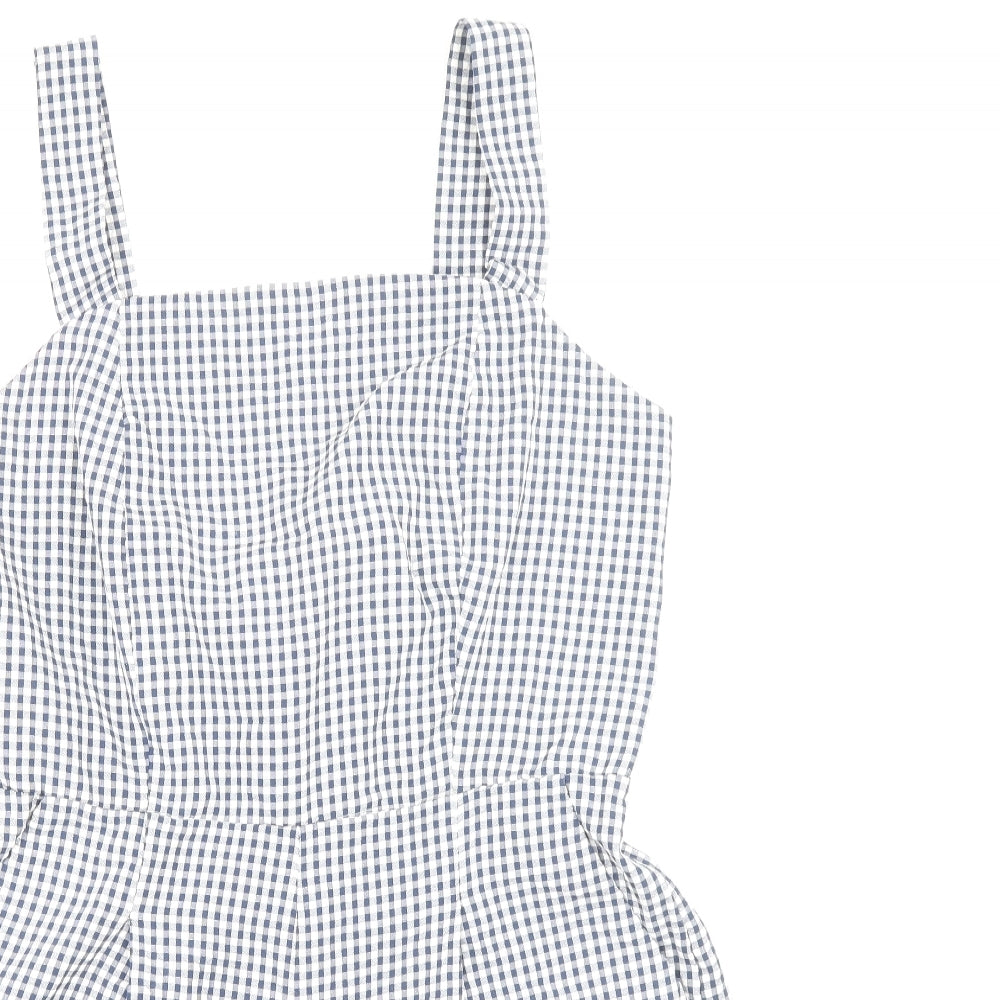 New Look Womens Blue Check Cotton Playsuit One-Piece Size 10 Zip