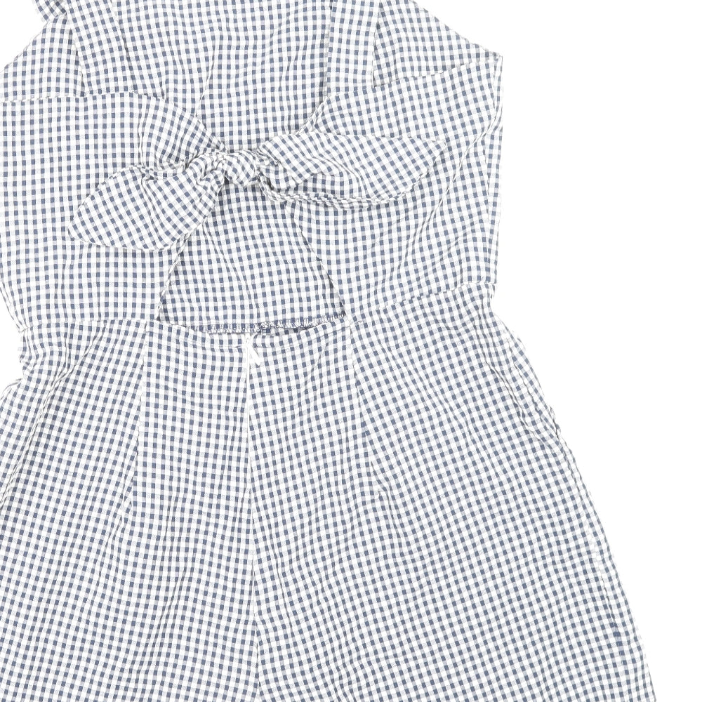 New Look Womens Blue Check Cotton Playsuit One-Piece Size 10 Zip