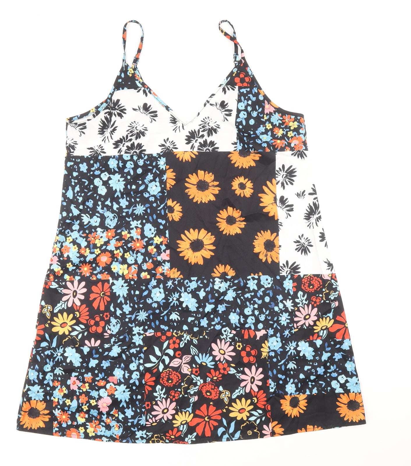 SheIn Womens Multicoloured Floral Polyester Slip Dress Size L V-Neck Pullover