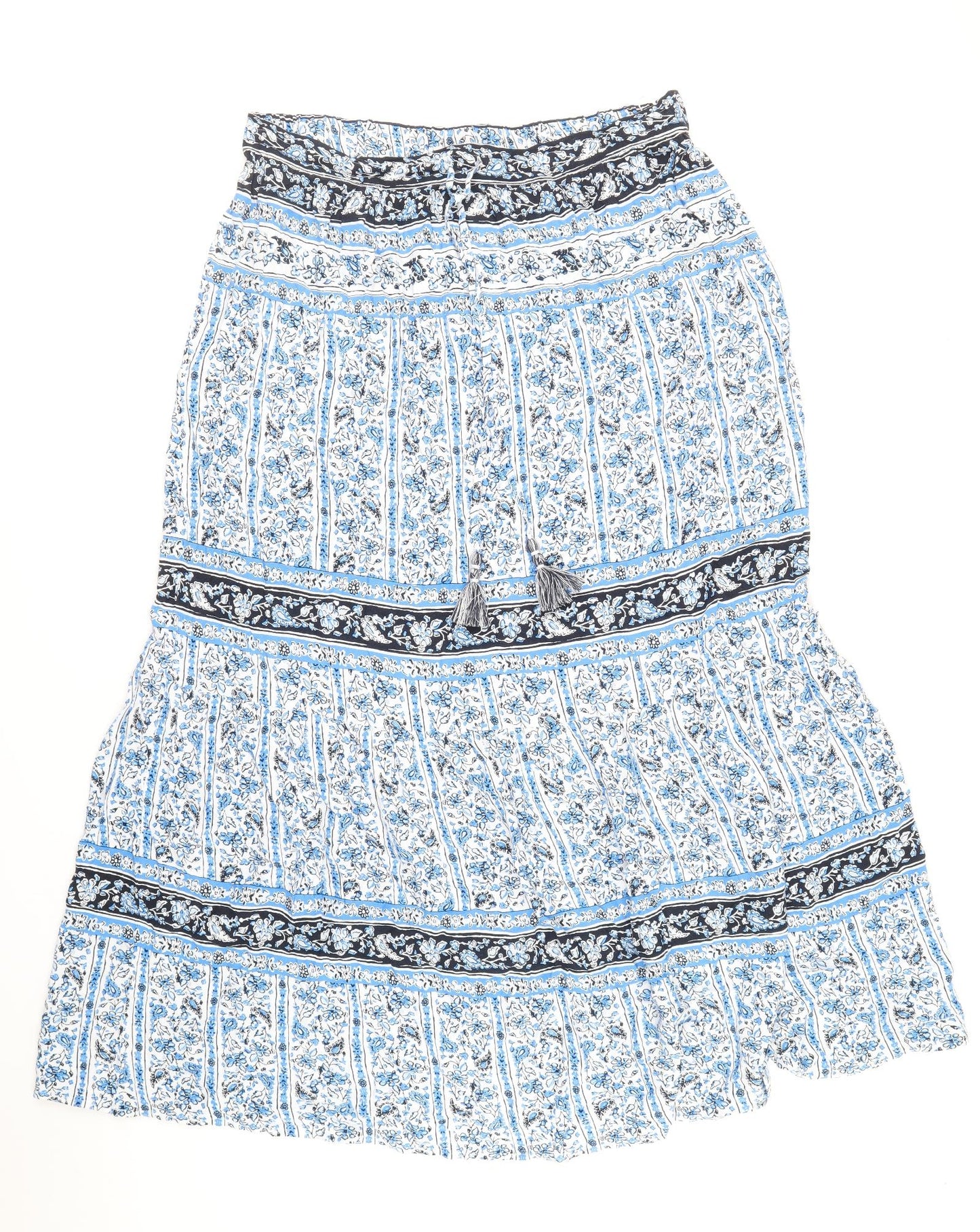 Marks and Spencer Womens Blue Geometric Cotton Peasant Skirt Size 16 Drawstring