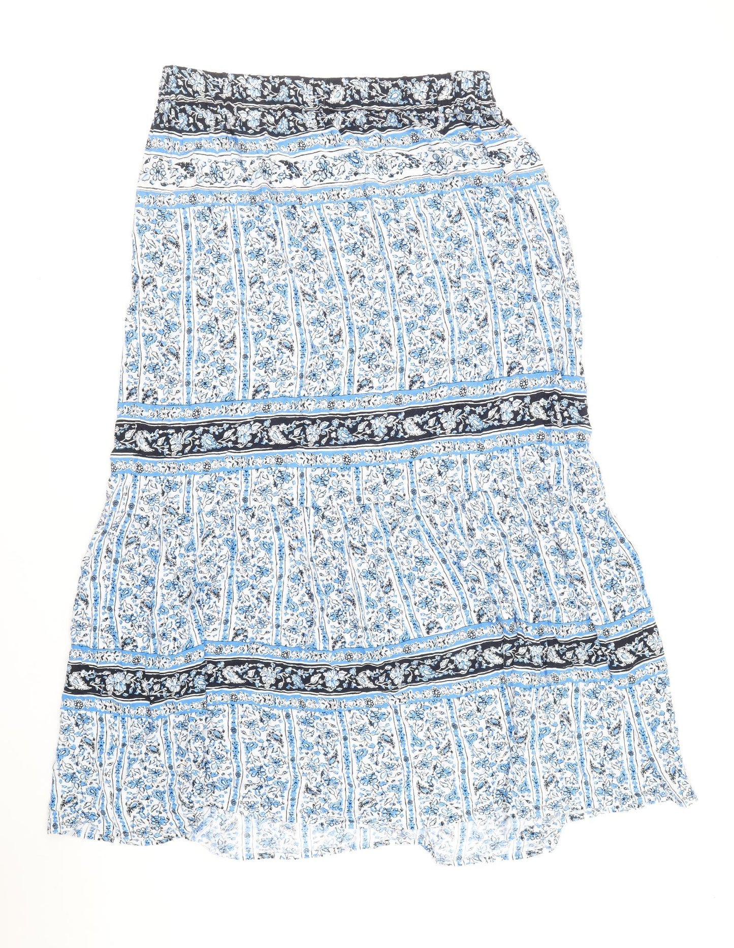 Marks and Spencer Womens Blue Geometric Cotton Peasant Skirt Size 16 Drawstring