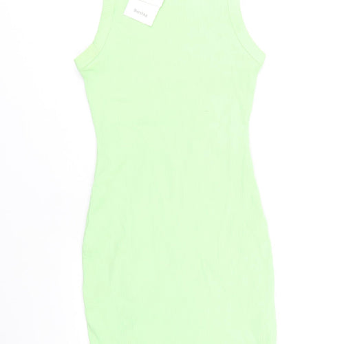 Berhska Womens Green Cotton Tank Dress Size XS Round Neck Pullover - Ribbed
