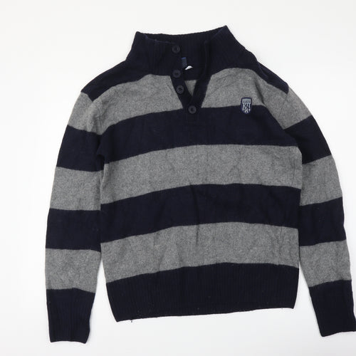West Bromwich Albion F.C. Mens Blue High Neck Striped Wool Henley Jumper Size M - West Bromwich Albion F.C.