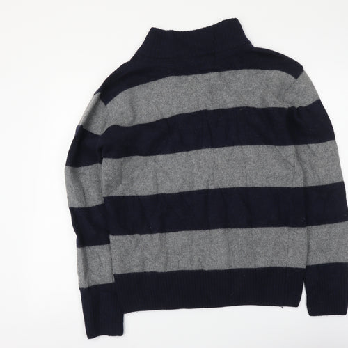 West Bromwich Albion F.C. Mens Blue High Neck Striped Wool Henley Jumper Size M - West Bromwich Albion F.C.