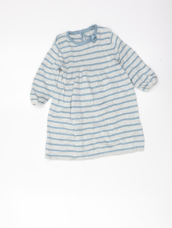 Nutmeg Girls Grey Striped Cotton Trapeze & Swing Size 12-18 Months Crew Neck Pullover