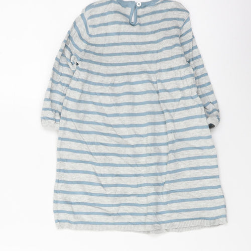Nutmeg Girls Grey Striped Cotton Trapeze & Swing Size 12-18 Months Crew Neck Pullover