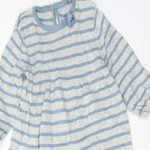 Nutmeg Girls Grey Striped Cotton Trapeze & Swing Size 12-18 Months Crew Neck Pullover