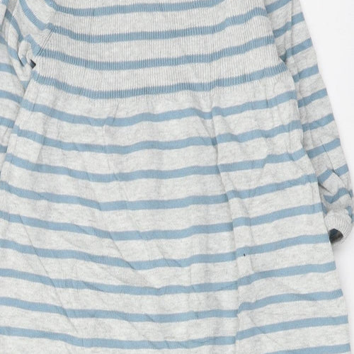 Nutmeg Girls Grey Striped Cotton Trapeze & Swing Size 12-18 Months Crew Neck Pullover