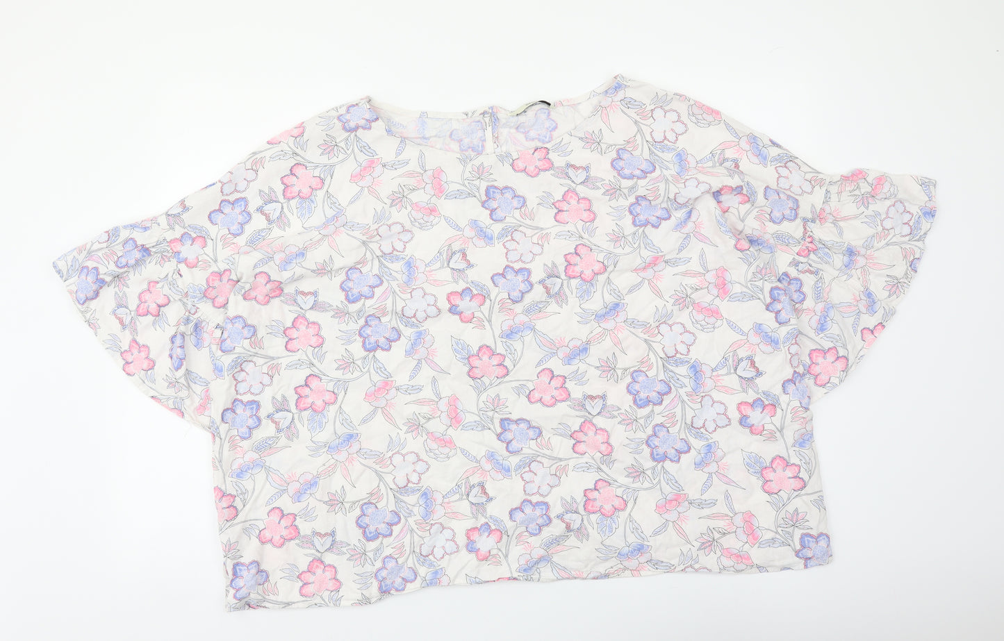 Georgre Womens Multicoloured Floral Linen Basic T-Shirt Size 24 Round Neck