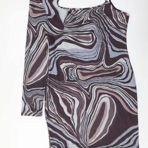 SheIn Womens Multicoloured Geometric Polyester Mini Size L One Shoulder Pullover