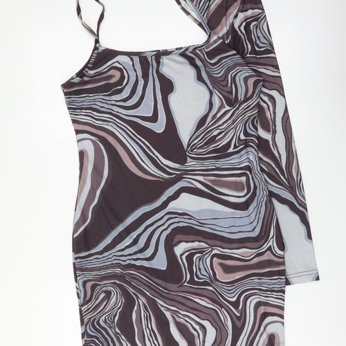 SheIn Womens Multicoloured Geometric Polyester Mini Size L One Shoulder Pullover