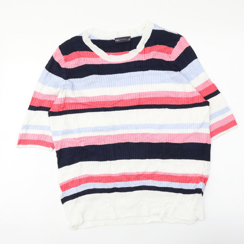 Marks and Spencer Womens Multicoloured Round Neck Striped Viscose Pullover Jumper Size 20
