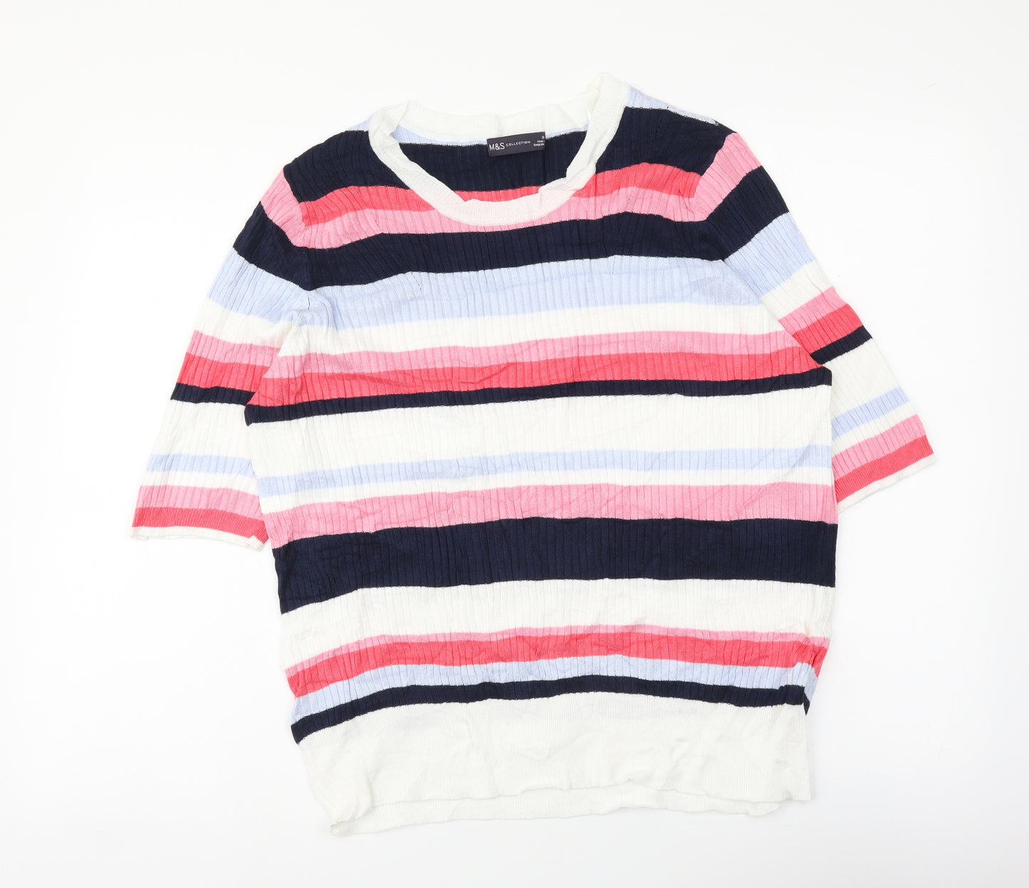Marks and Spencer Womens Multicoloured Round Neck Striped Viscose Pullover Jumper Size 20