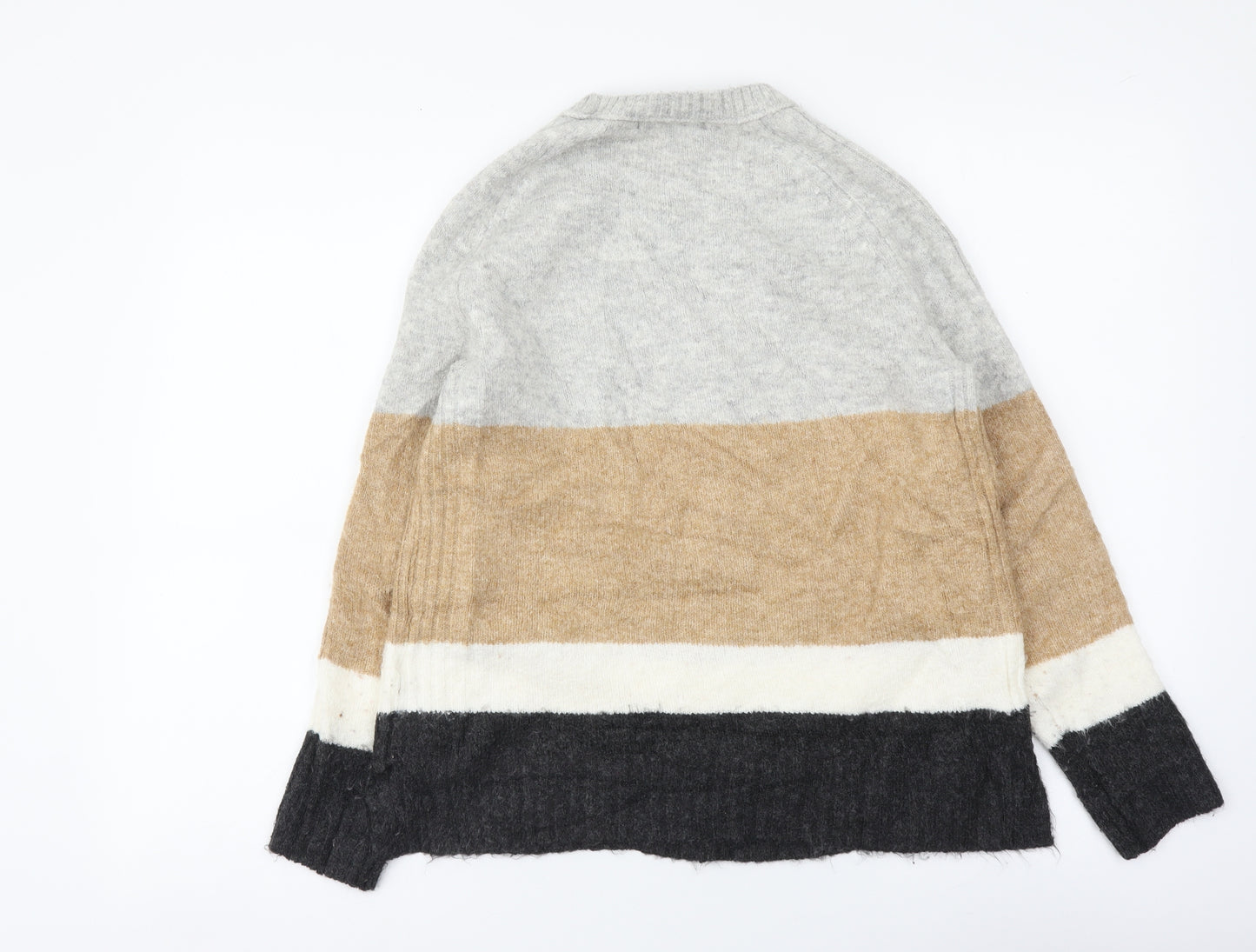 Marks and Spencer Womens Multicoloured Round Neck Striped Acrylic Pullover Jumper Size M