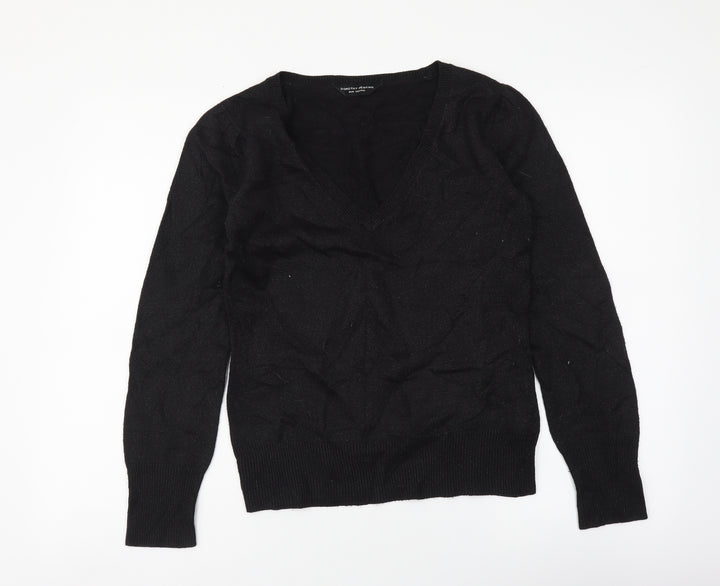 Dorothy Perkins Womens Black V-Neck Acrylic Pullover Jumper Size 10