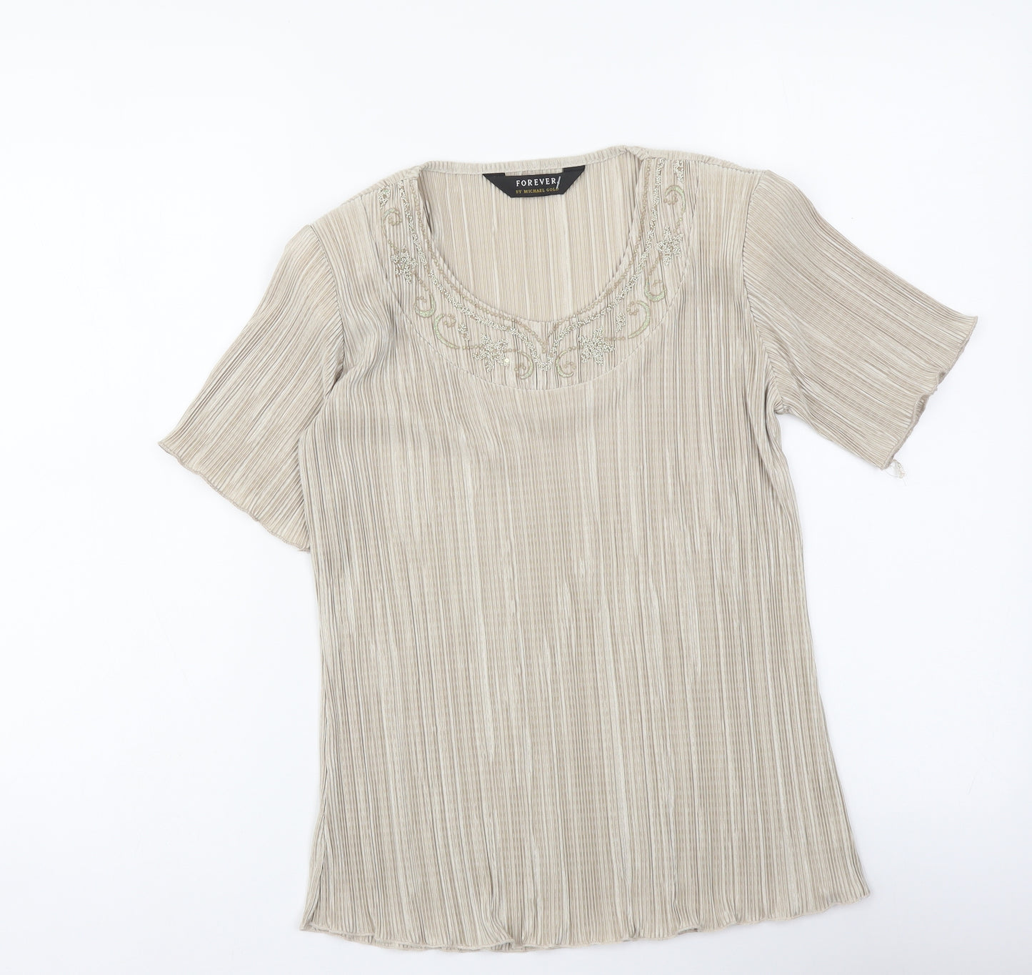 Forever Womens Beige Polyester Basic Blouse Size S Scoop Neck