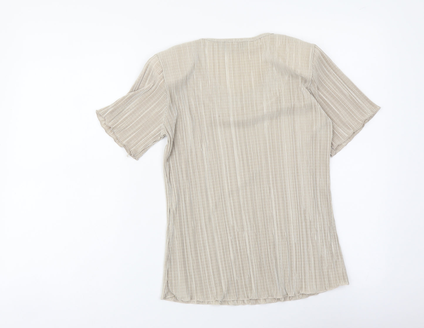 Forever Womens Beige Polyester Basic Blouse Size S Scoop Neck