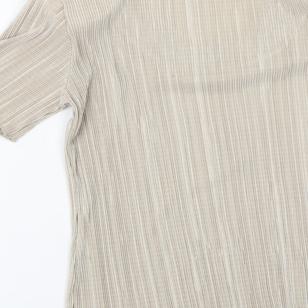 Forever Womens Beige Polyester Basic Blouse Size S Scoop Neck