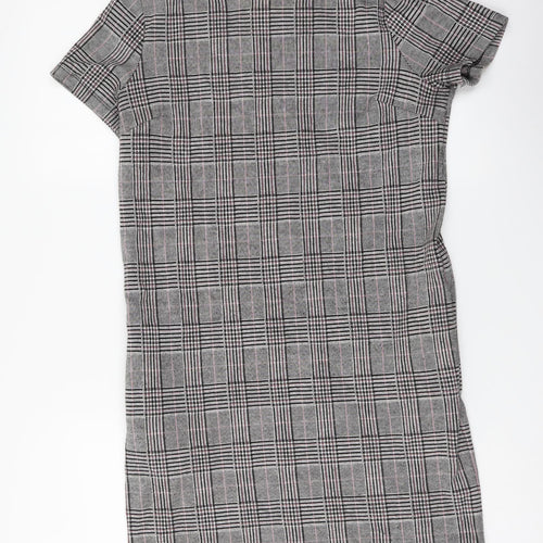 NEXT Womens Grey Plaid Polyester Shift Size 8 Boat Neck Pullover