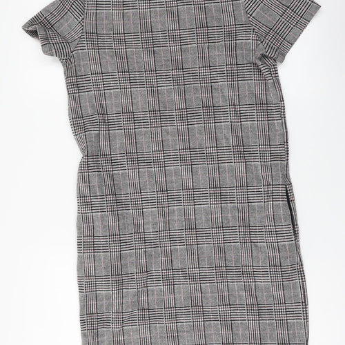 NEXT Womens Grey Plaid Polyester Shift Size 8 Boat Neck Pullover