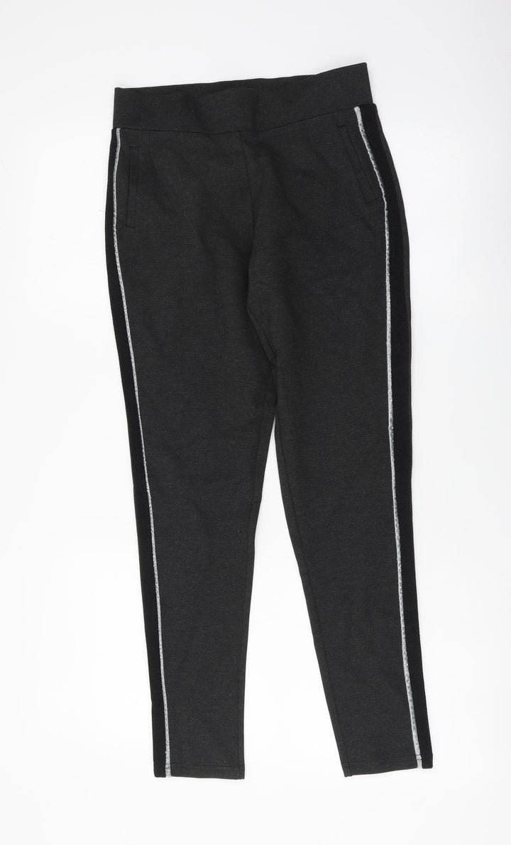 Iconic Womens Grey Polyester Carrot Leggings Size 8 L26 in - Side Pipe Trim
