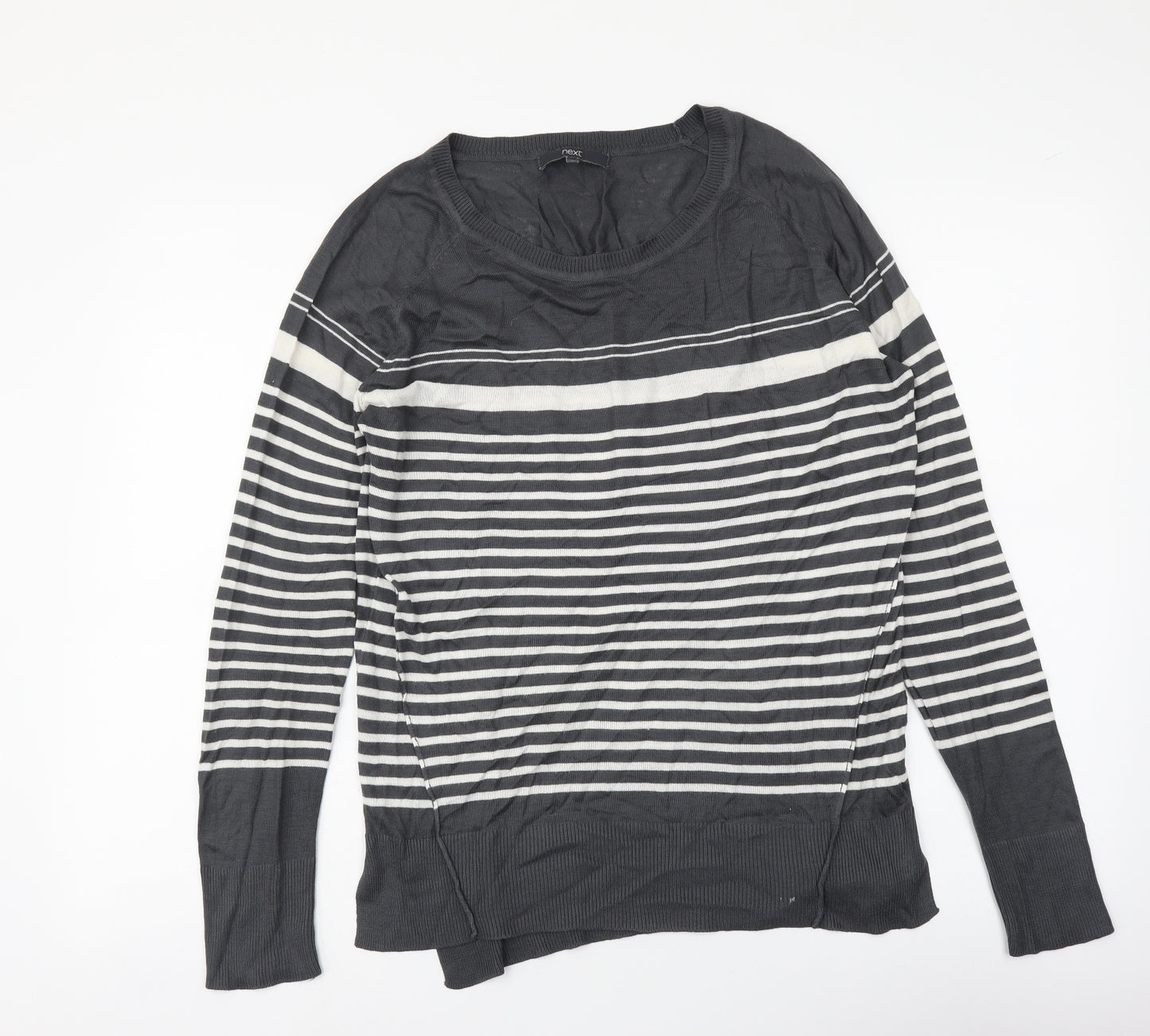 NEXT Womens Grey Round Neck Striped Viscose Pullover Jumper Size 10