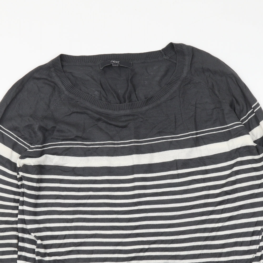 NEXT Womens Grey Round Neck Striped Viscose Pullover Jumper Size 10