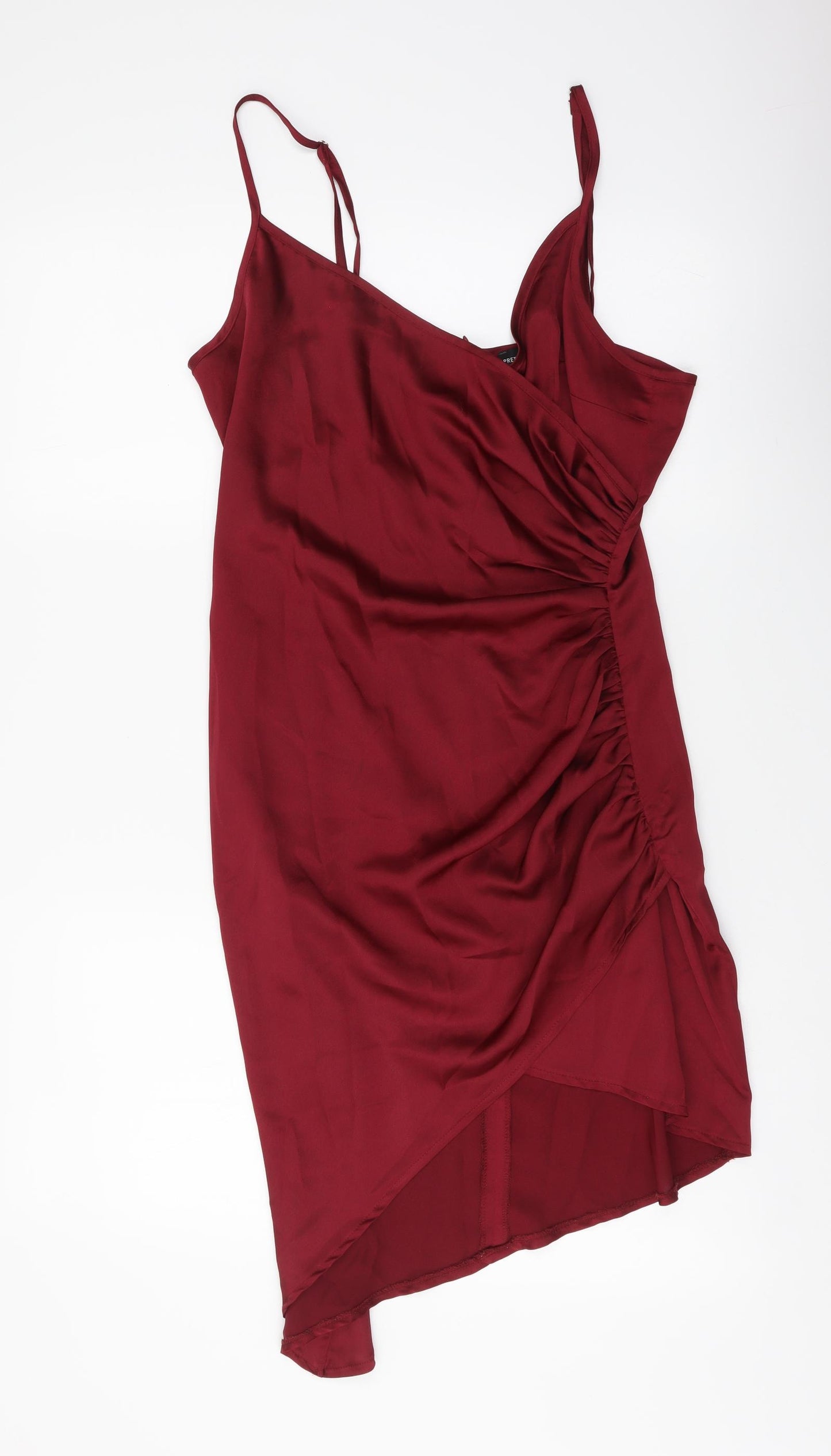 PRETTYLITTLETHING Womens Red Herringbone Polyester Slip Dress Size 8 Sweetheart Zip